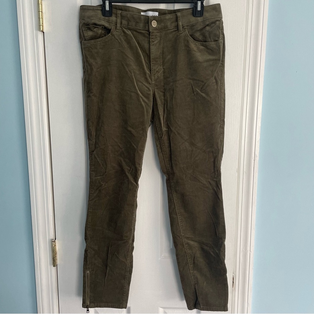 LOFT Olive Green Corduroy Ankle Zip Pants